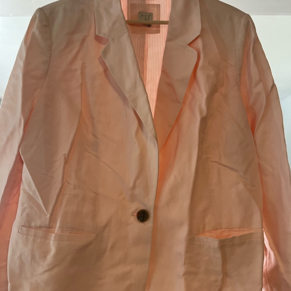 A new day. Pink, linen blazer. Women’s 16W